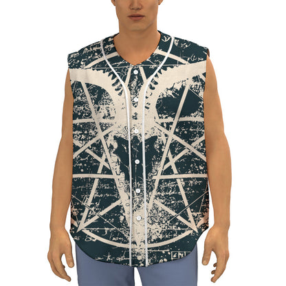 Satan Goat Skull Symbol Print Sleeveless Baseball Jersey