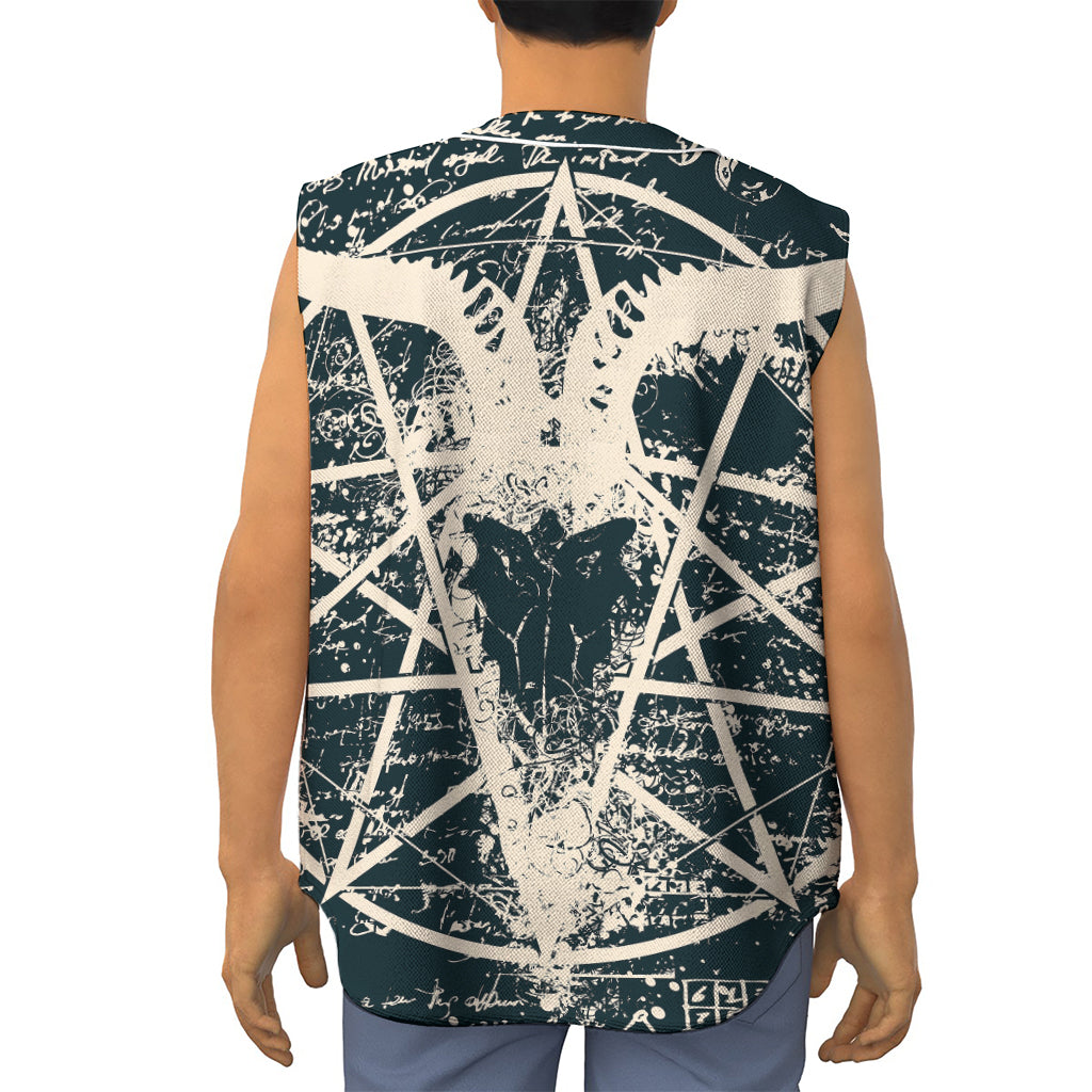 Satan Goat Skull Symbol Print Sleeveless Baseball Jersey