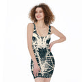 Satan Goat Skull Symbol Print Sleeveless Bodycon Dress