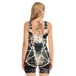 Satan Goat Skull Symbol Print Sleeveless One Piece Swimsuit