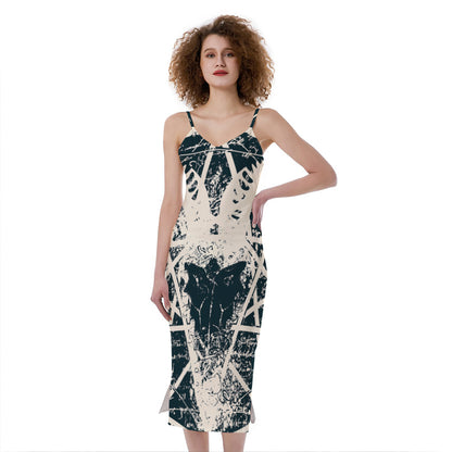 Satan Goat Skull Symbol Print Slim Fit Midi Cami Dress