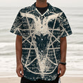 Satan Goat Skull Symbol Print Textured Short Sleeve Shirt