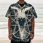 Satan Goat Skull Symbol Print Textured Short Sleeve Shirt