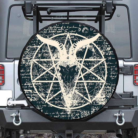 Satan Goat Skull Symbol Print Tire Cover