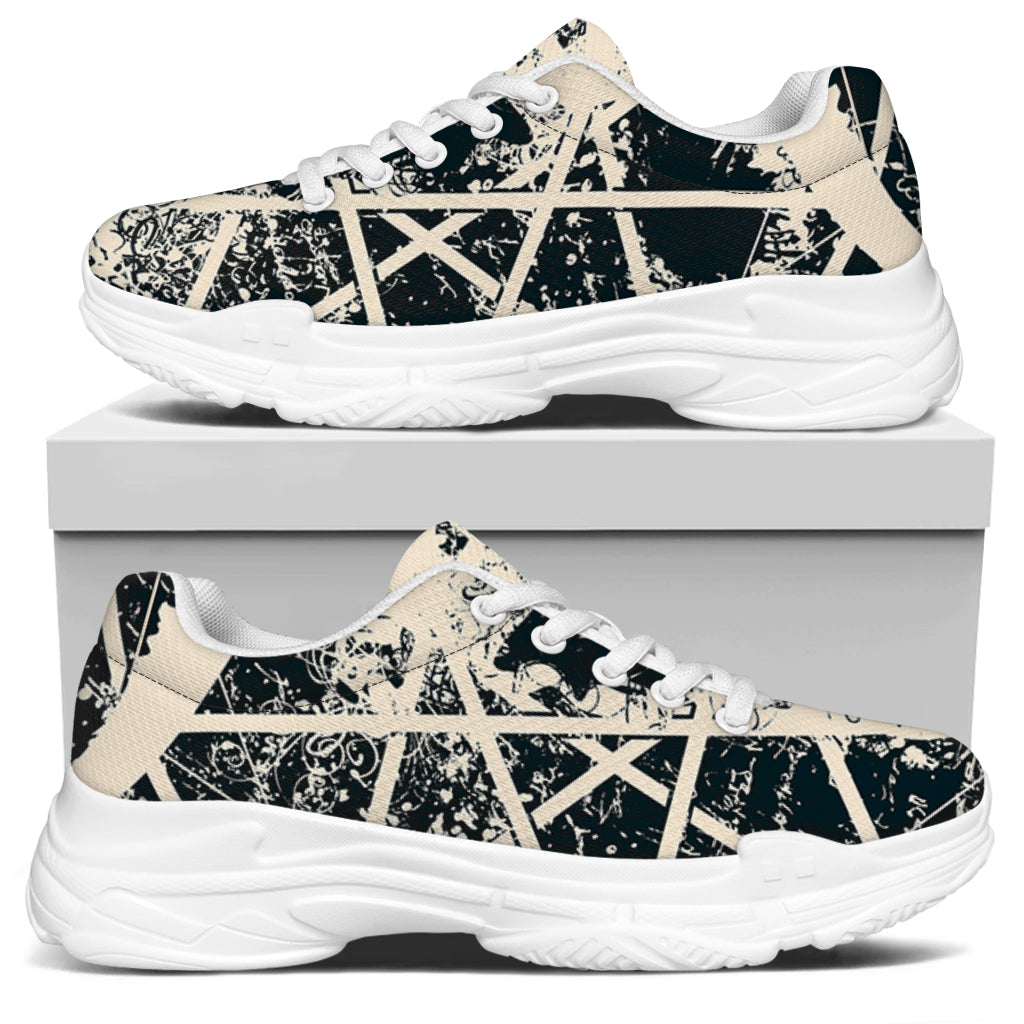 Satan Goat Skull Symbol Print White Chunky Shoes