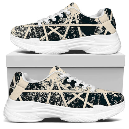 Satan Goat Skull Symbol Print White Chunky Shoes