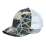 Satan Goat Skull Symbol Print White Mesh Trucker Cap