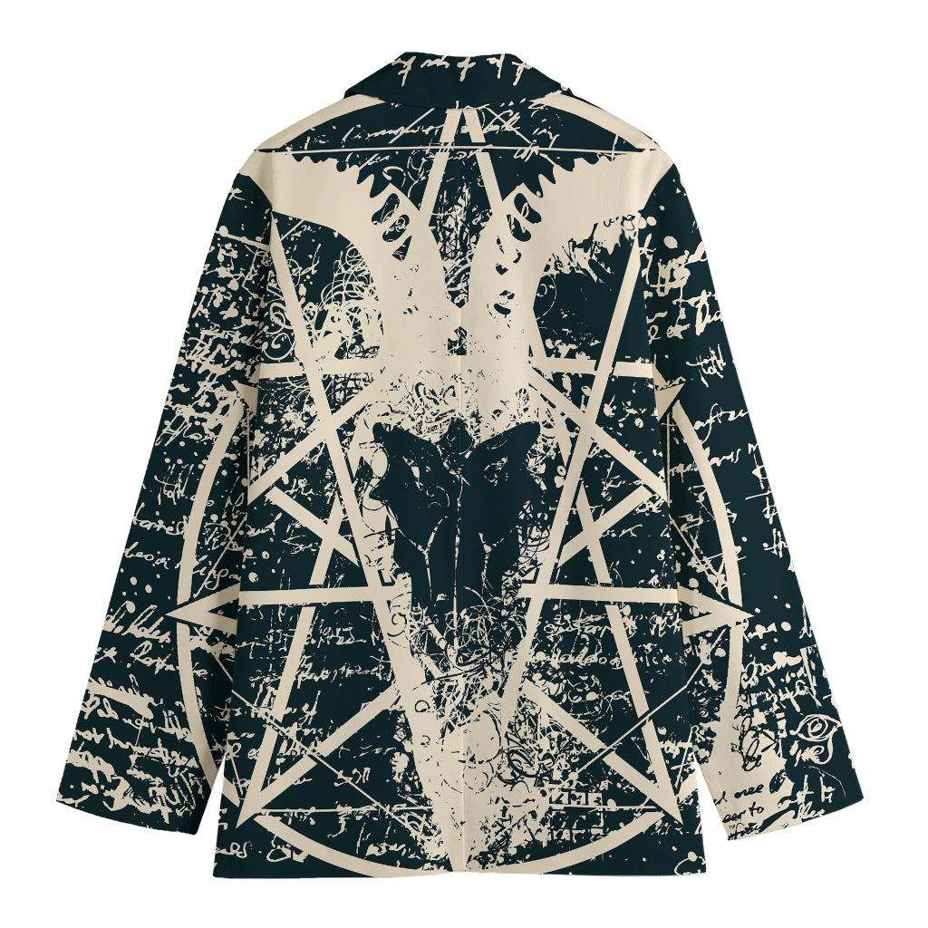 Satan Goat Skull Symbol Print Women's Blazer