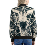 Satan Goat Skull Symbol Print Women's Bomber Jacket
