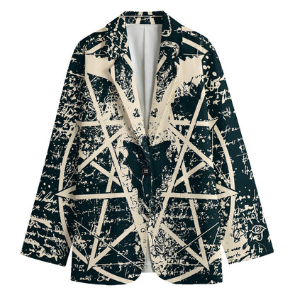 Satan Goat Skull Symbol Print Women's Cotton Blazer