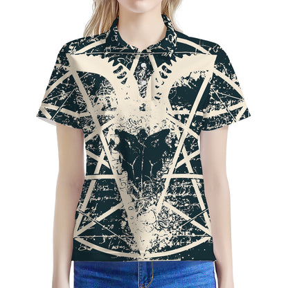 Satan Goat Skull Symbol Print Women's Polo Shirt