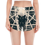 Satan Goat Skull Symbol Print Women's Split Running Shorts