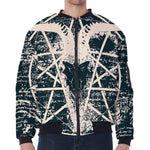 Satan Goat Skull Symbol Print Zip Sleeve Bomber Jacket
