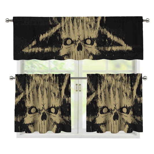 Satanic Pentagram Skull Print 3 Piece Kitchen Curtains