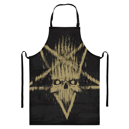 Satanic Pentagram Skull Print Bib Apron With Pocket