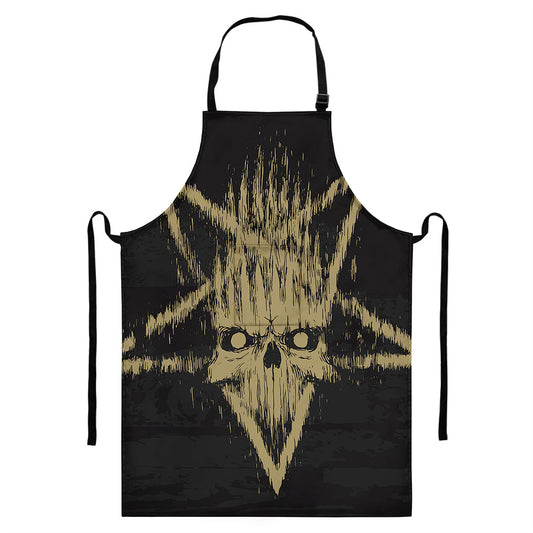 Satanic Pentagram Skull Print Bib Apron With Pocket