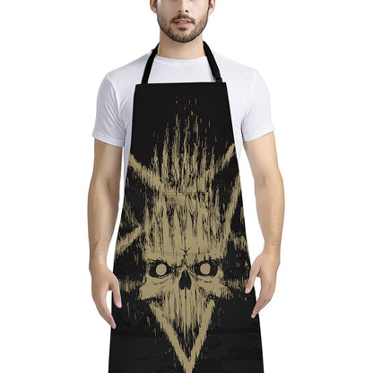 Satanic Pentagram Skull Print Bib Apron With Pocket