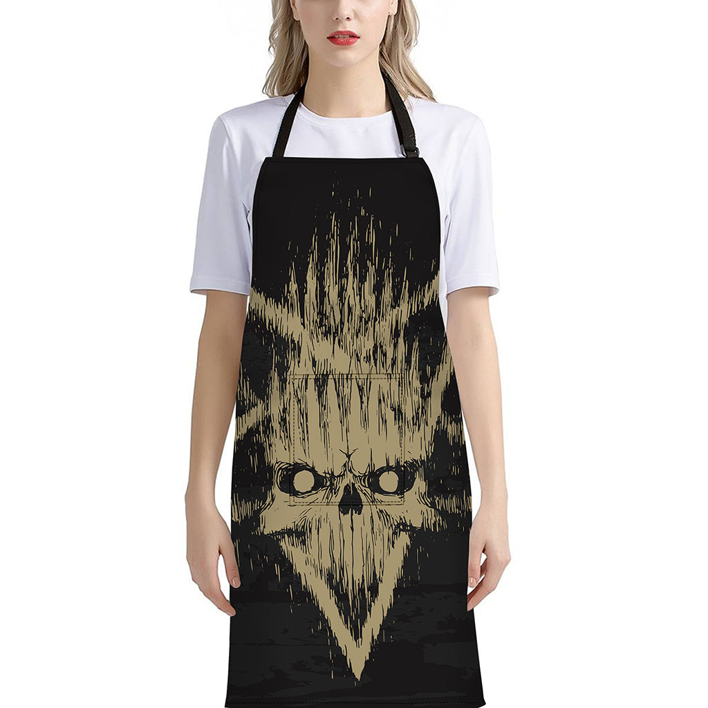 Satanic Pentagram Skull Print Bib Apron With Pocket