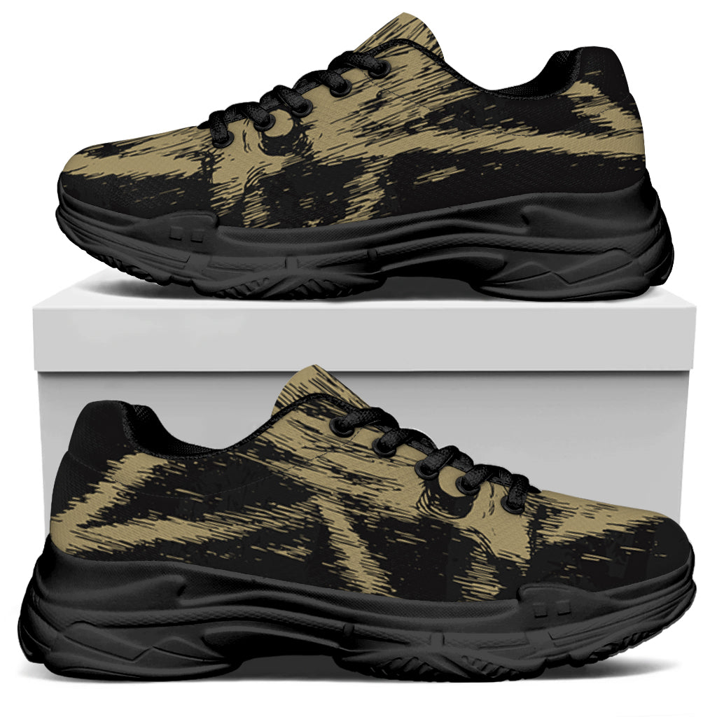 Satanic Pentagram Skull Print Black Chunky Shoes