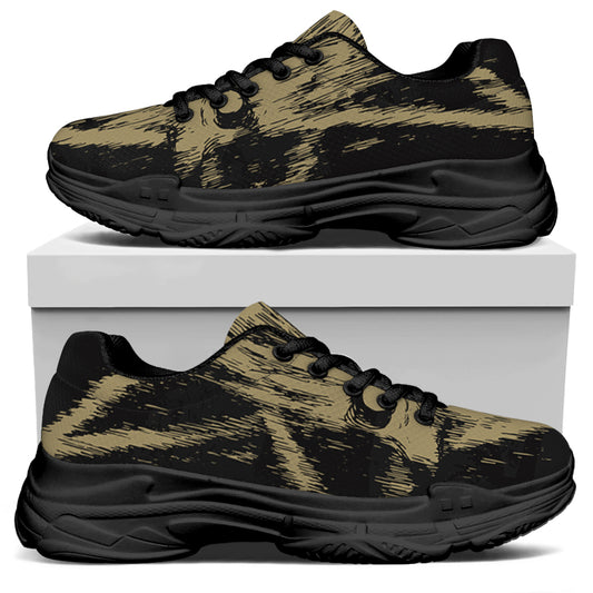 Satanic Pentagram Skull Print Black Chunky Shoes
