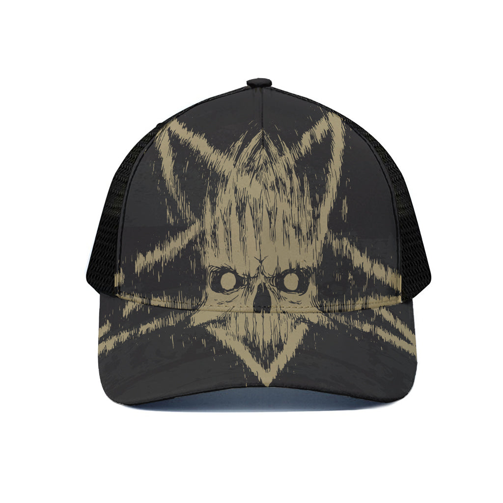 Satanic Pentagram Skull Print Black Mesh Trucker Cap