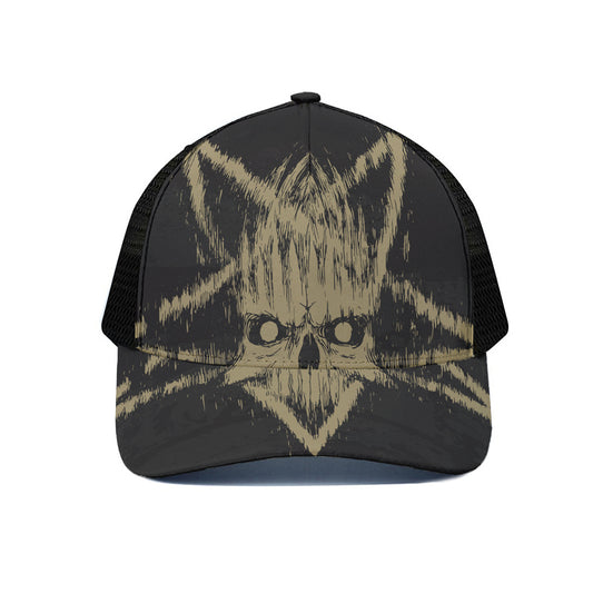Satanic Pentagram Skull Print Black Mesh Trucker Cap