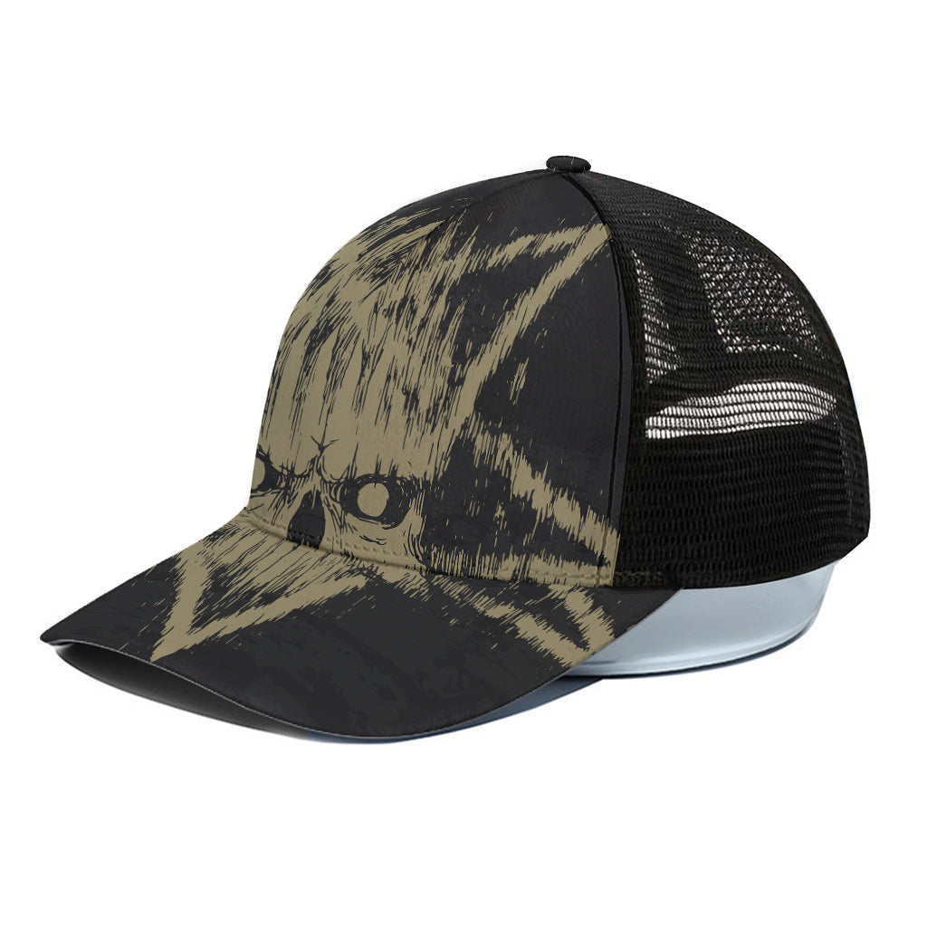 Satanic Pentagram Skull Print Black Mesh Trucker Cap