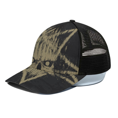 Satanic Pentagram Skull Print Black Mesh Trucker Cap