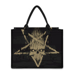 Satanic Pentagram Skull Print Canvas Tote Bag