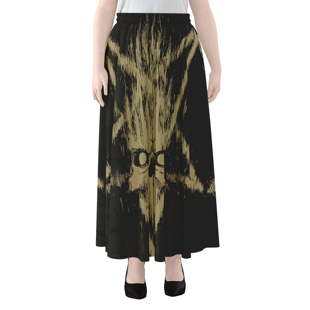 Satanic Pentagram Skull Print Chiffon Maxi Skirt