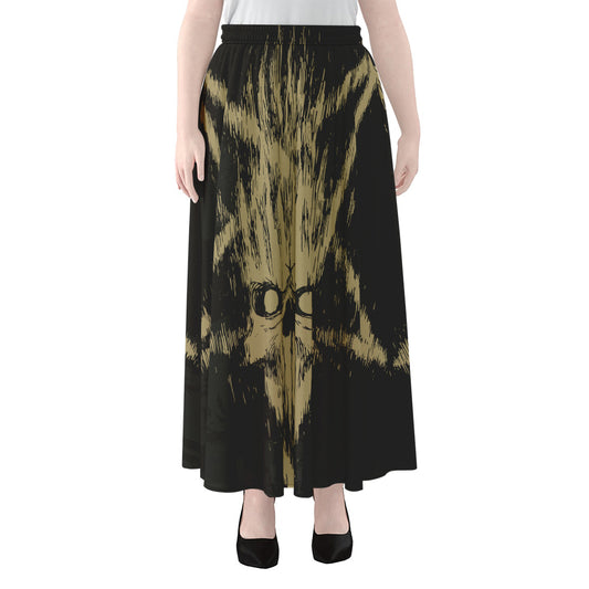 Satanic Pentagram Skull Print Chiffon Maxi Skirt