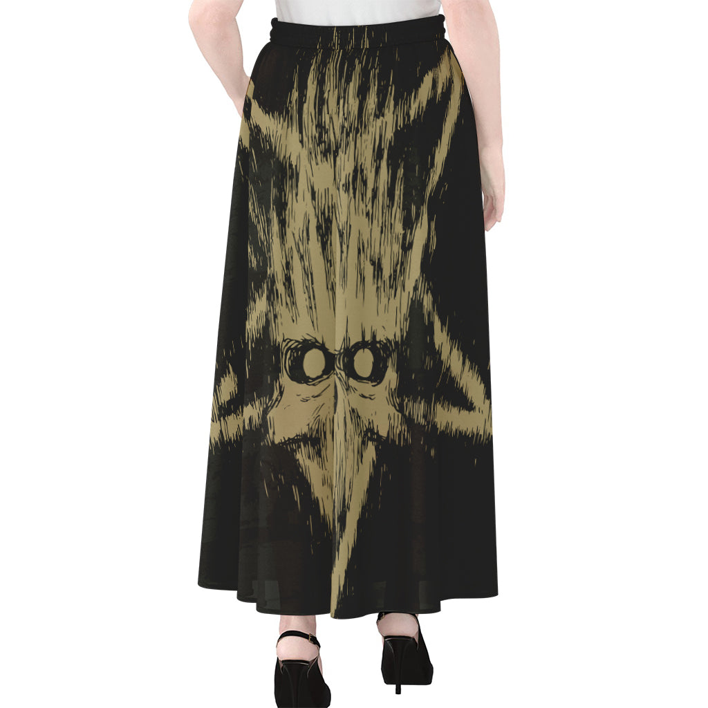 Satanic Pentagram Skull Print Chiffon Maxi Skirt