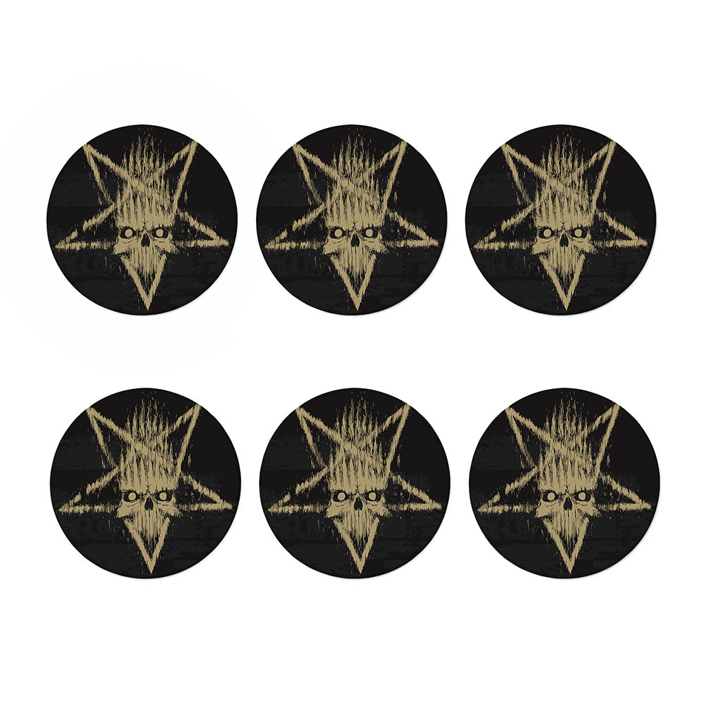 Satanic Pentagram Skull Print Coaster Set