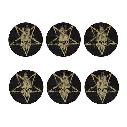 Satanic Pentagram Skull Print Coaster Set