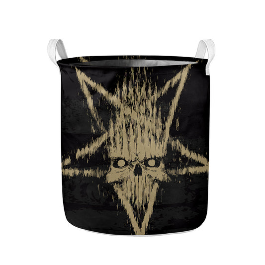 Satanic Pentagram Skull Print Collapsible Laundry Basket