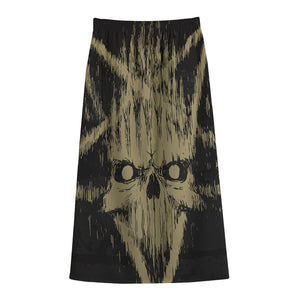 Satanic Pentagram Skull Print Cotton Front Slit Maxi Skirt