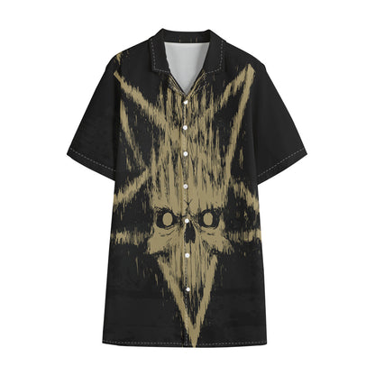 Satanic Pentagram Skull Print Cotton Hawaiian Shirt