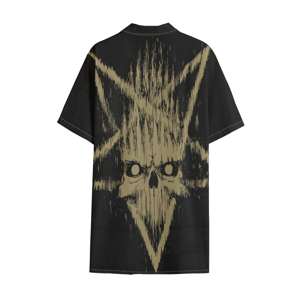 Satanic Pentagram Skull Print Cotton Hawaiian Shirt