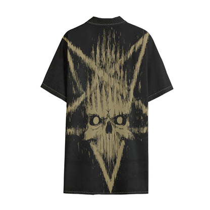 Satanic Pentagram Skull Print Cotton Hawaiian Shirt