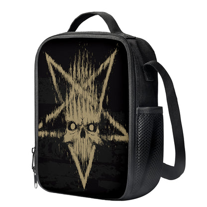 Satanic Pentagram Skull Print Crossbody Lunch Bag