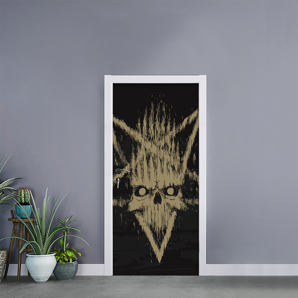 Satanic Pentagram Skull Print Door Sticker