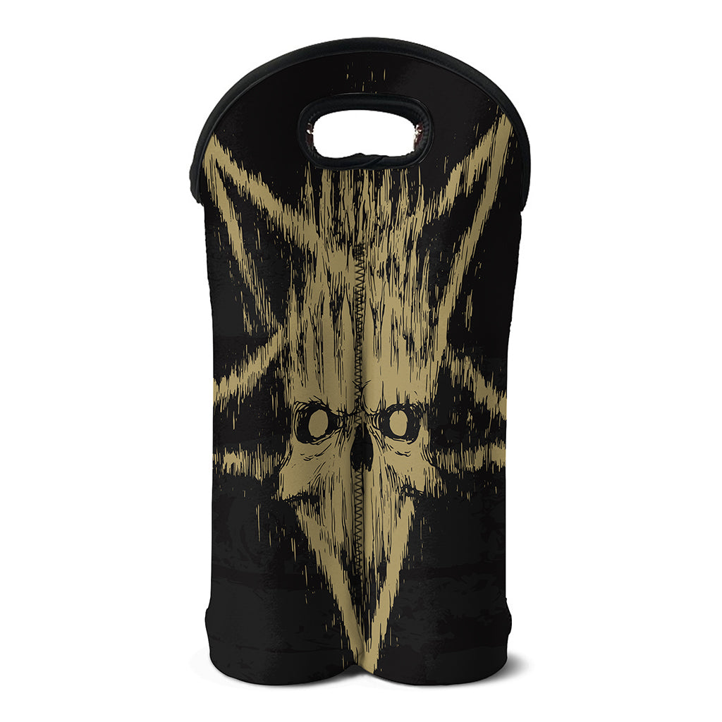 Satanic Pentagram Skull Print Double Neoprene Wine Tote