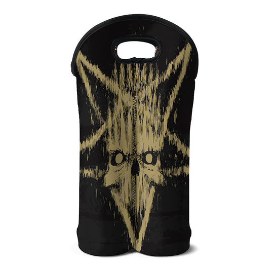 Satanic Pentagram Skull Print Double Neoprene Wine Tote