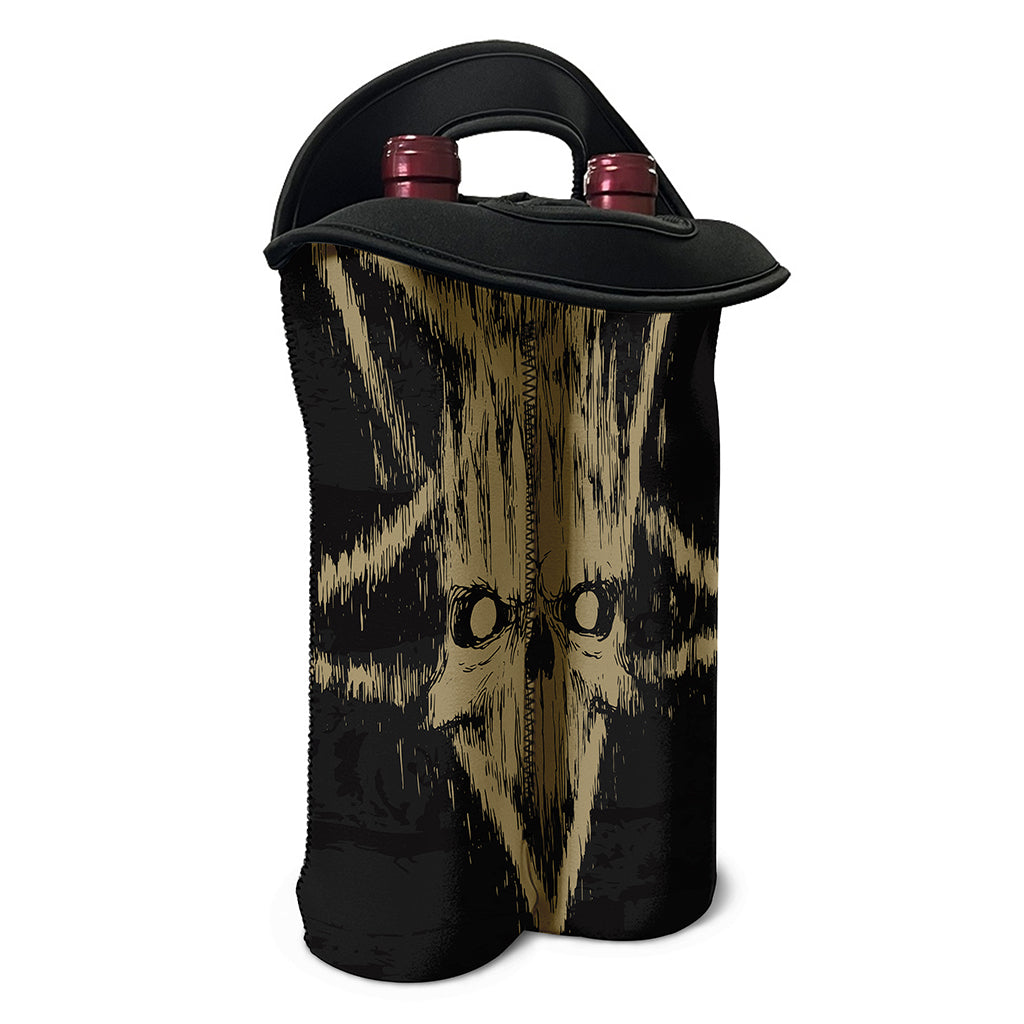 Satanic Pentagram Skull Print Double Neoprene Wine Tote