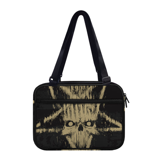 Satanic Pentagram Skull Print Double Strap Bible Bag