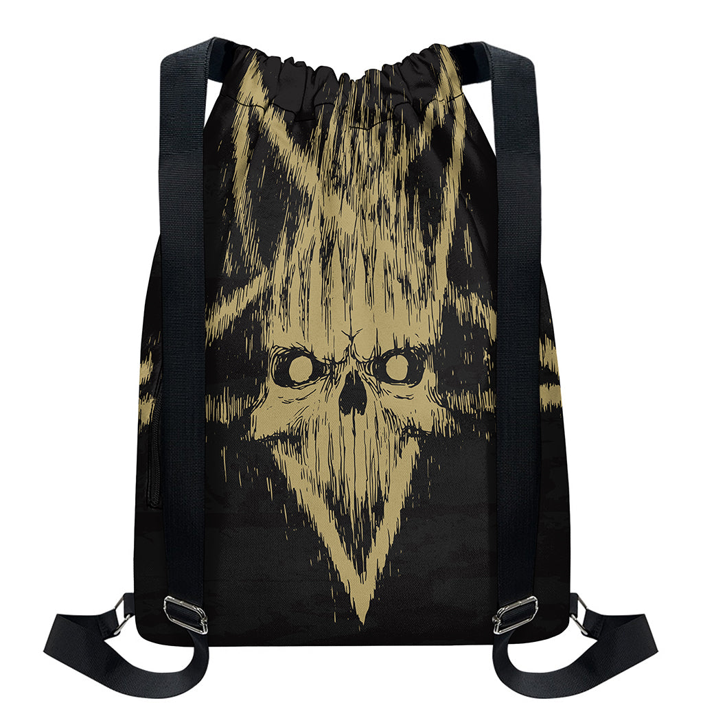 Satanic Pentagram Skull Print Drawstring Backpack