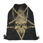 Satanic Pentagram Skull Print Drawstring Bag
