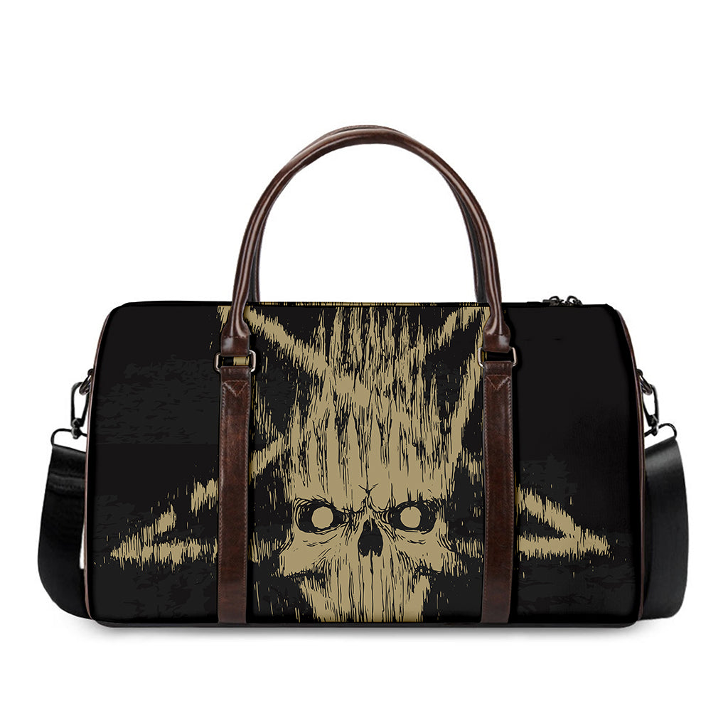 Satanic Pentagram Skull Print Duffle Bag