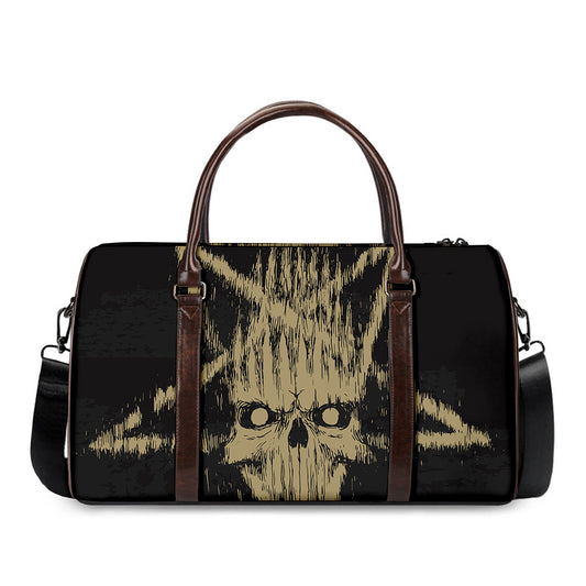 Satanic Pentagram Skull Print Duffle Bag