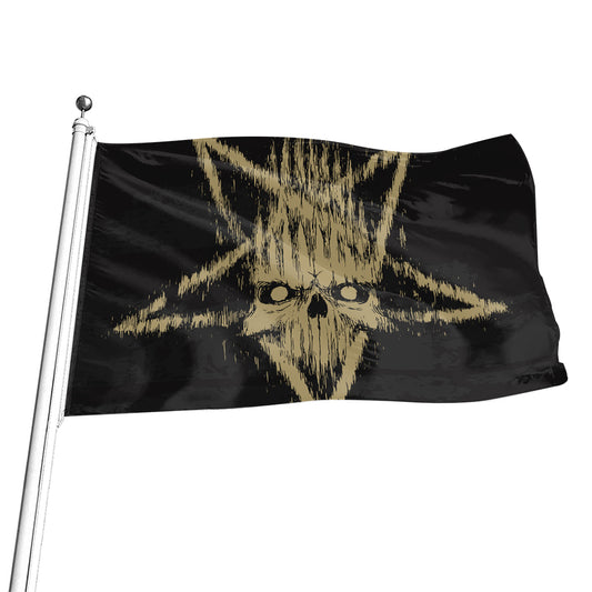 Satanic Pentagram Skull Print Flag